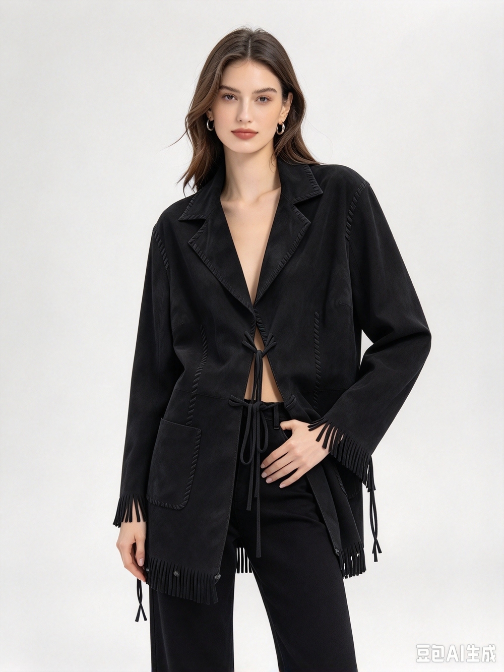 Nigel Preston Black Suede Fringe Tie-Front Jacket - Picture 4 of 10